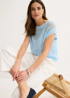 bonprix bonprix Jersey de ajour con hilo brillante azul pálido Sale