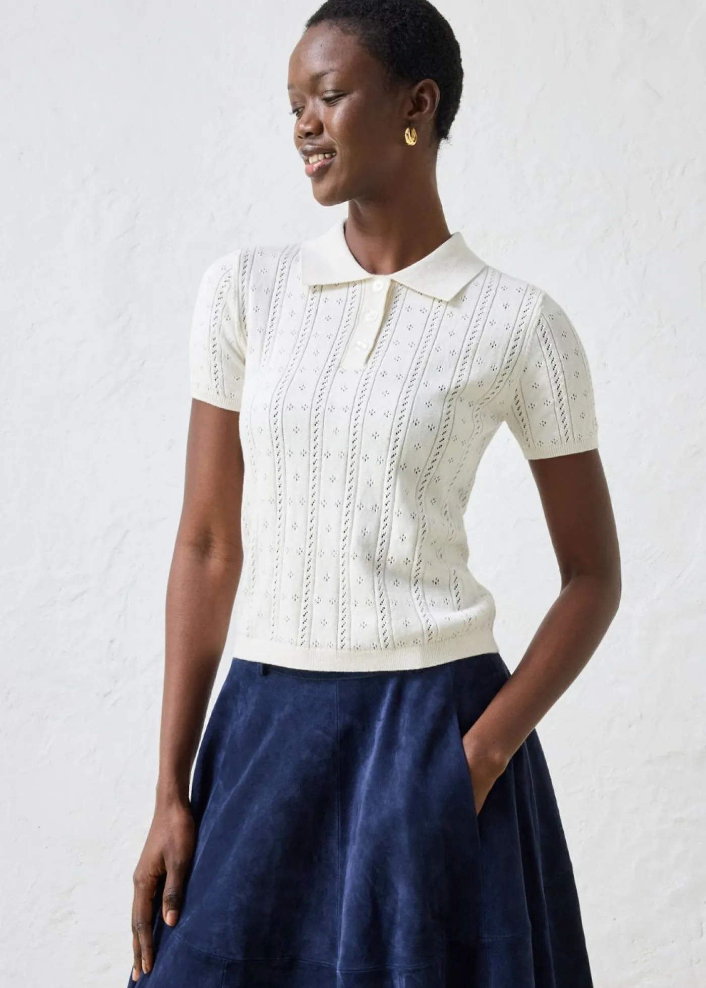 bonprix bonprix Jersey de ajour con mezcla de seda Blanco Outlet