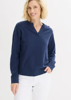 bonprix bonprix Jersey de algodón con detalle de botones Azul marino Sale