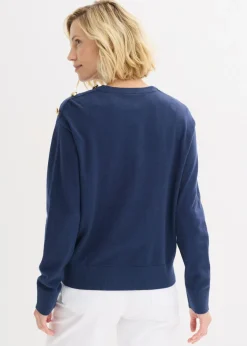 bonprix bonprix Jersey de algodón con detalle de botones Azul marino Sale