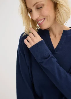 bonprix bonprix Jersey de algodón con detalle de botones Azul marino Sale