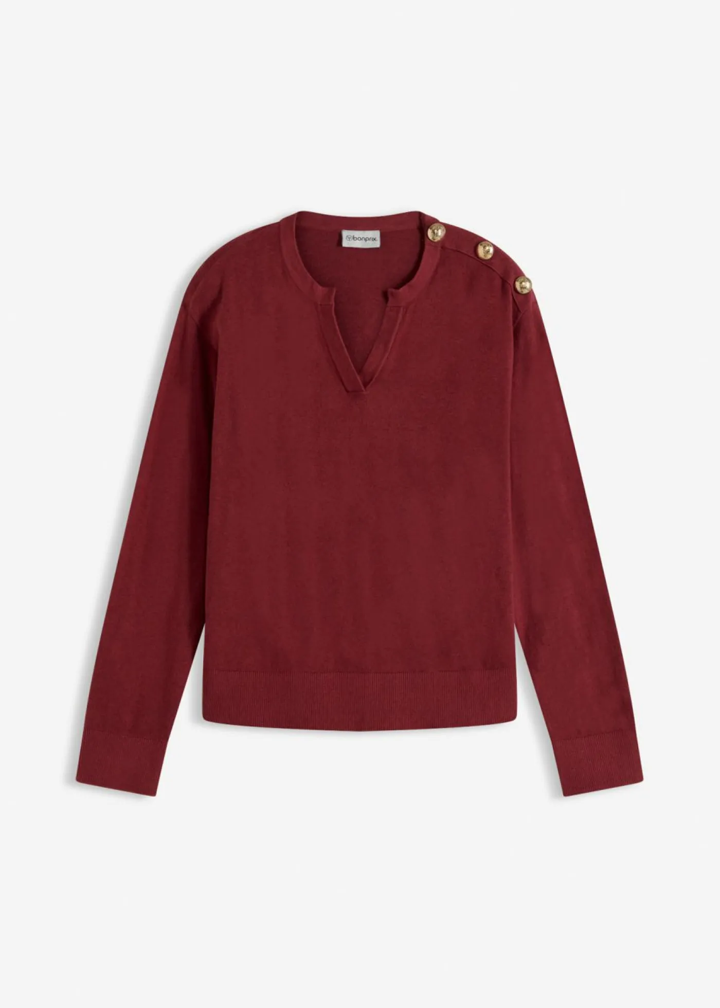 bonprix bonprix Jersey de algodón con detalle de botones Rojo rubí New