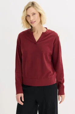 bonprix bonprix Jersey de algodón con detalle de botones Rojo rubí New
