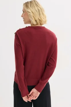 bonprix bonprix Jersey de algodón con detalle de botones Rojo rubí New