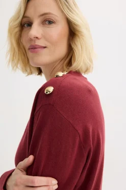 bonprix bonprix Jersey de algodón con detalle de botones Rojo rubí New