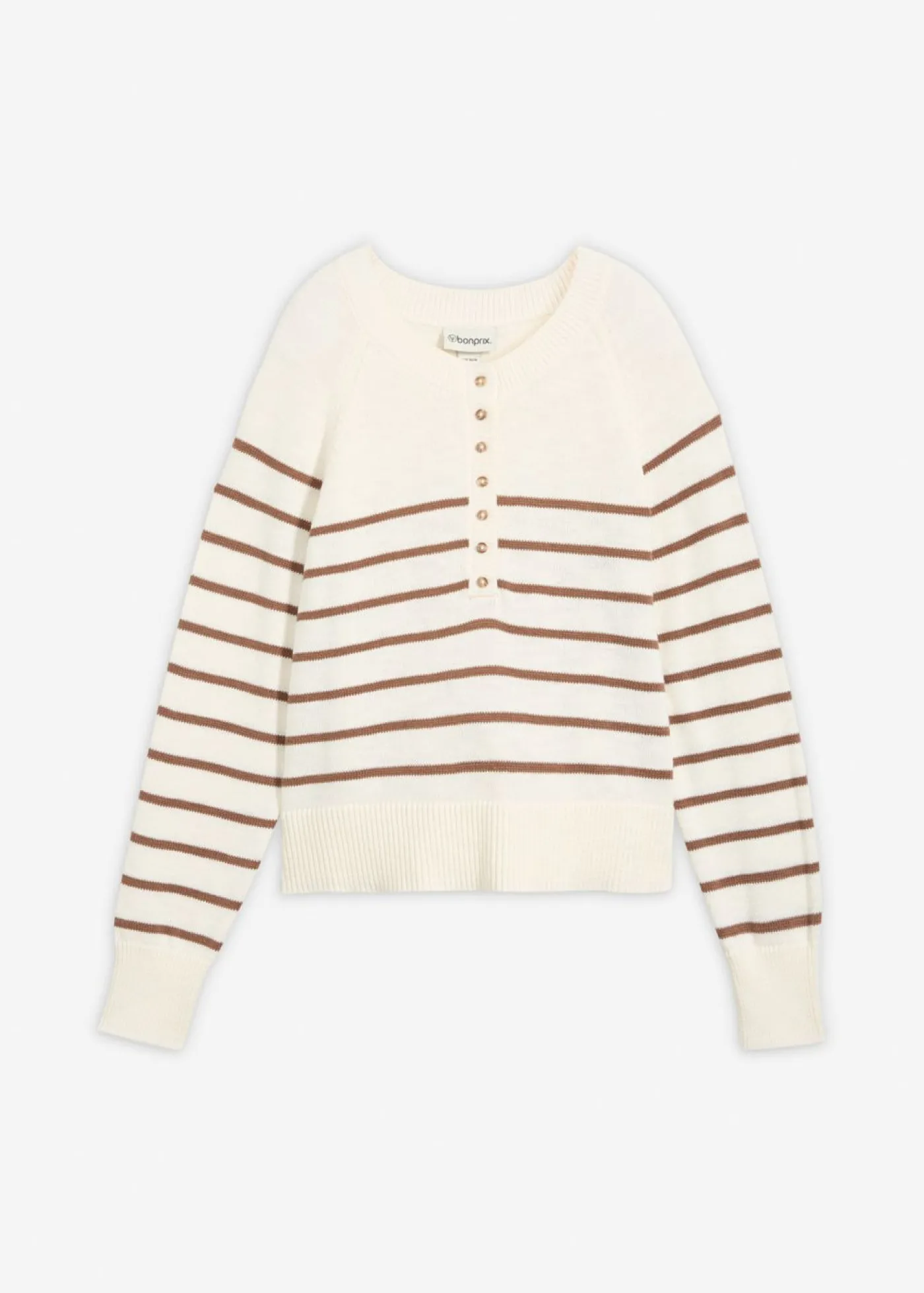 bonprix bonprix Jersey de algodón puro blanco perla-marrón castaño con rayas Clearance