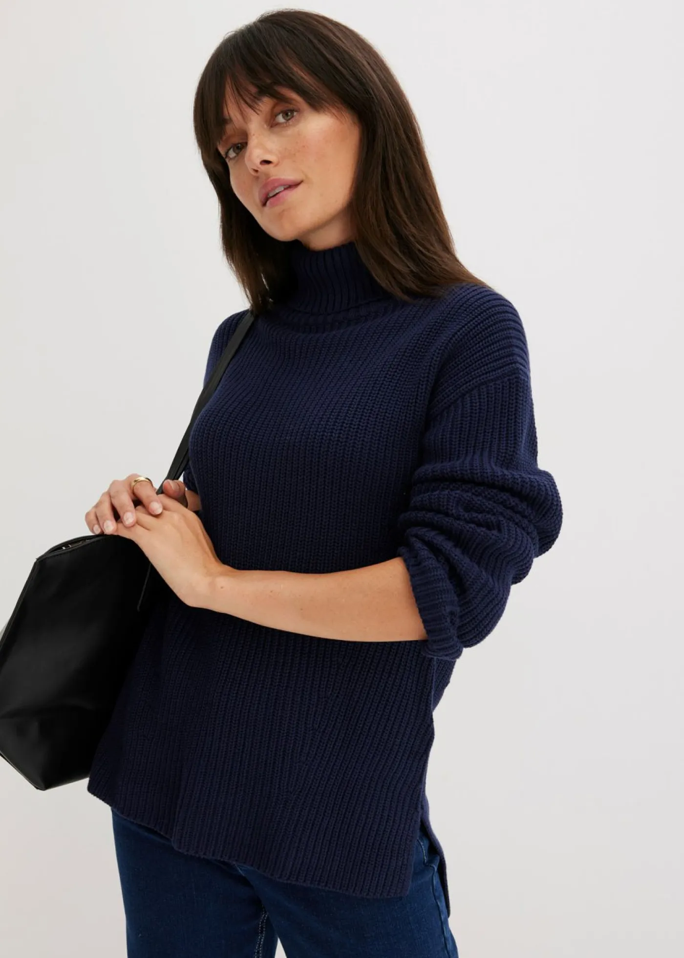 bonprix bonprix Jersey de algodón puro con cuello vuelto Azul marino Discount