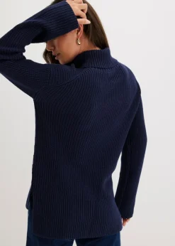 bonprix bonprix Jersey de algodón puro con cuello vuelto Azul marino Discount