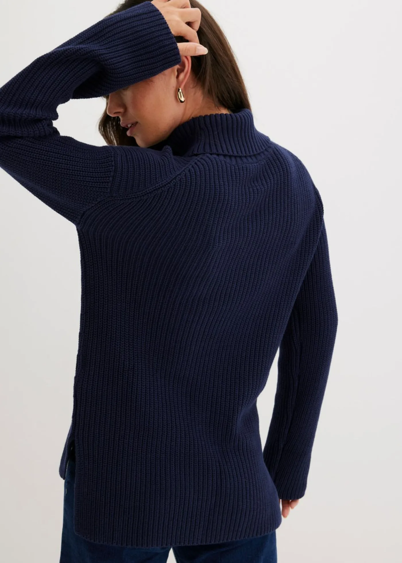 bonprix bonprix Jersey de algodón puro con cuello vuelto Azul marino Discount