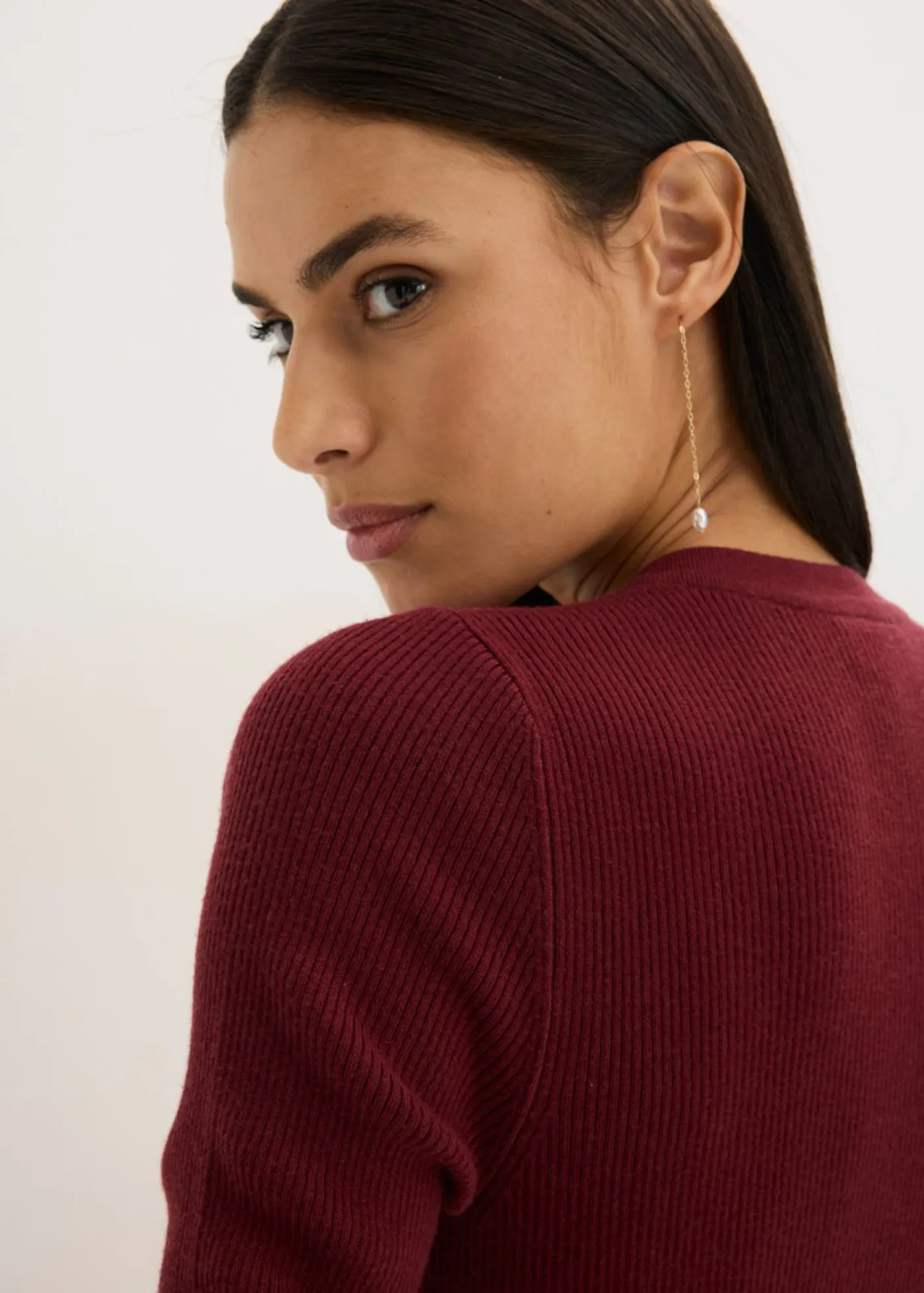 bonprix bonprix Jersey de canalé con viscosa Rojo rubí Discount
