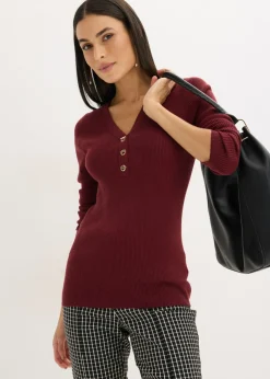 bonprix bonprix Jersey de canalé con viscosa Rojo rubí Discount