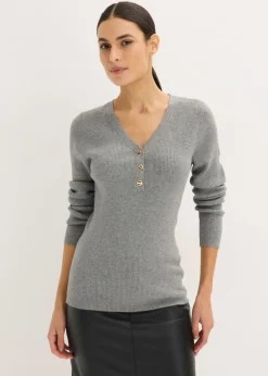 bonprix bonprix Jersey de canalé con viscosa Gris jaspeado Clearance