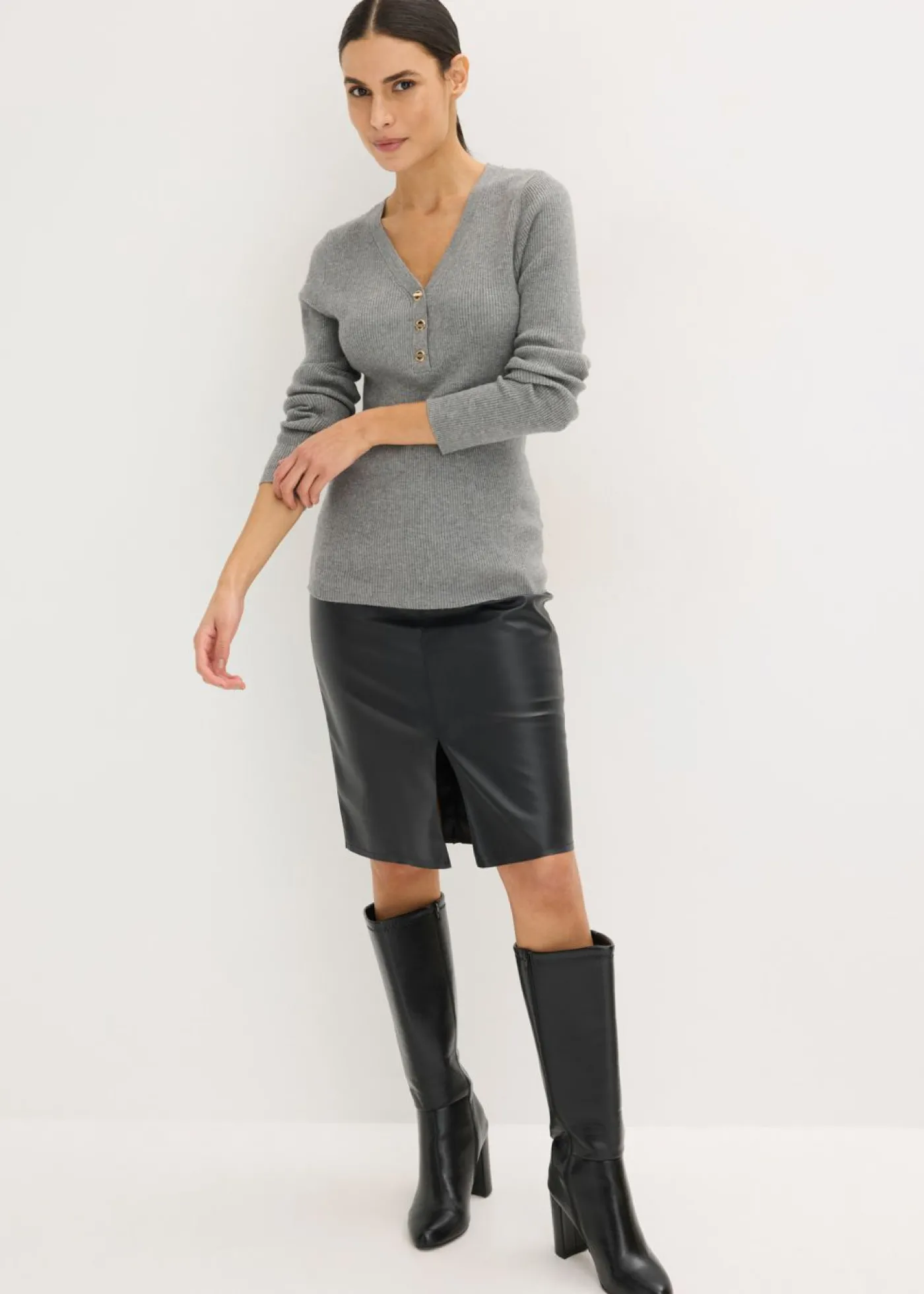 bonprix bonprix Jersey de canalé con viscosa Gris jaspeado Clearance