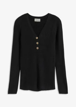 bonprix bonprix Jersey de canalé con viscosa Negro