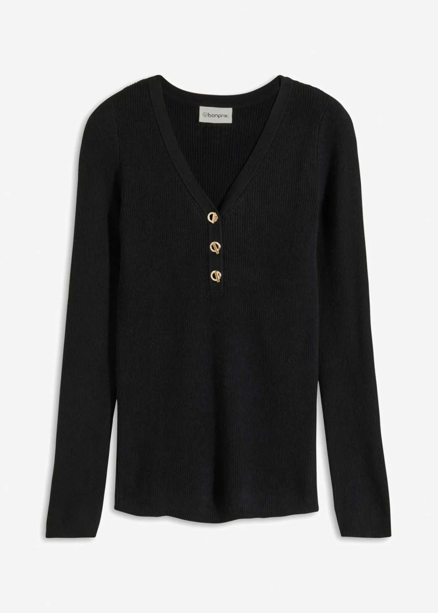 bonprix bonprix Jersey de canalé con viscosa Negro