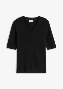 bonprix bonprix Jersey de canalé de manga corta con viscosa Negro