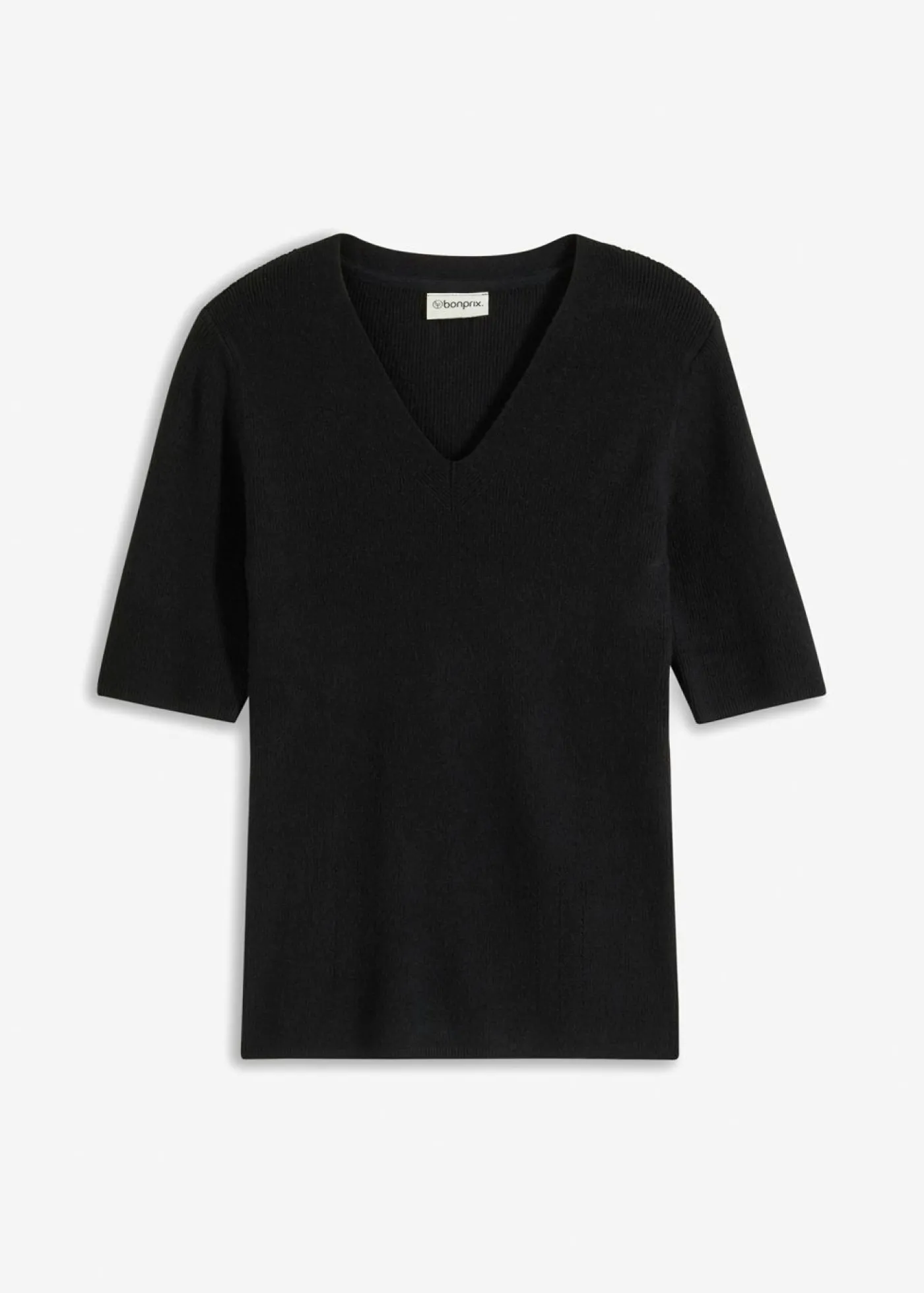 bonprix bonprix Jersey de canalé de manga corta con viscosa Negro