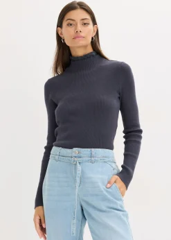 bonprix bonprix Jersey de canalé de mezcla de viscosa fluida Azul oscuro