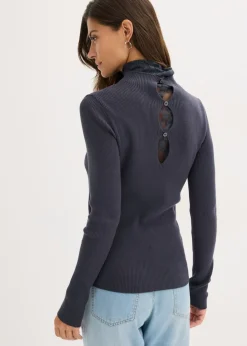bonprix bonprix Jersey de canalé de mezcla de viscosa fluida Azul oscuro