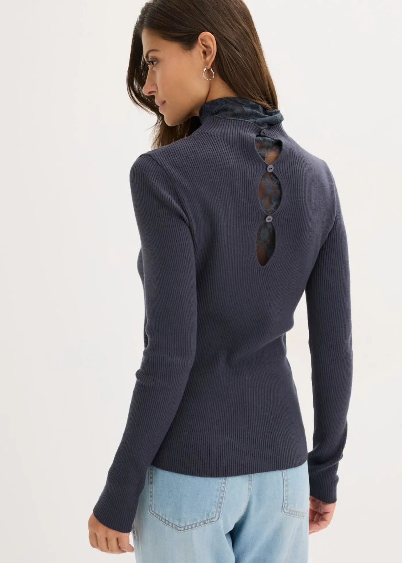 bonprix bonprix Jersey de canalé de mezcla de viscosa fluida Azul oscuro