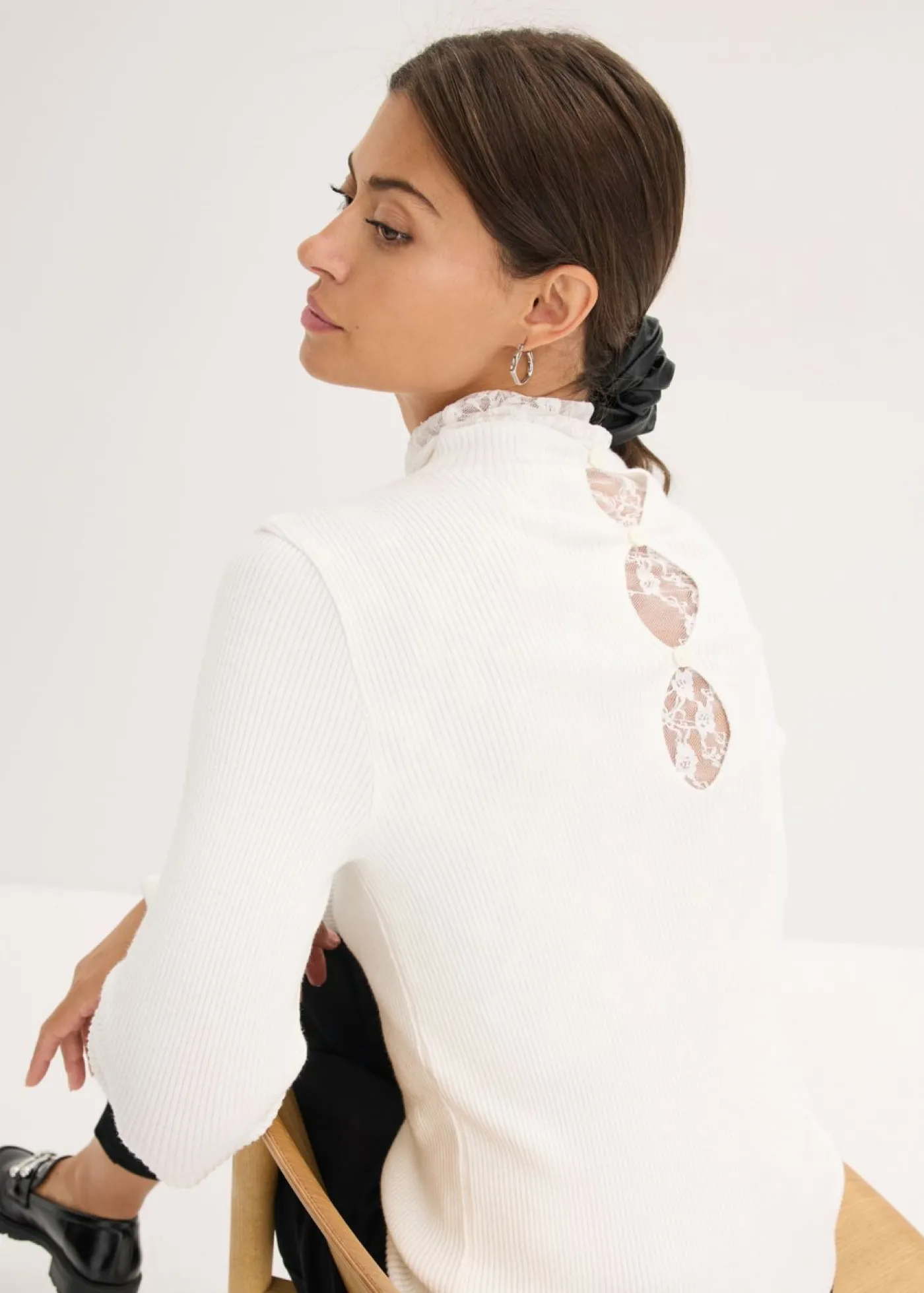 bonprix bonprix Jersey de canalé de mezcla de viscosa fluida Blanco lana Best
