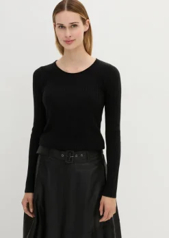 bonprix bonprix Jersey de canalé en lana merina Negro Outlet