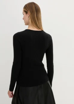 bonprix bonprix Jersey de canalé en lana merina Negro Outlet