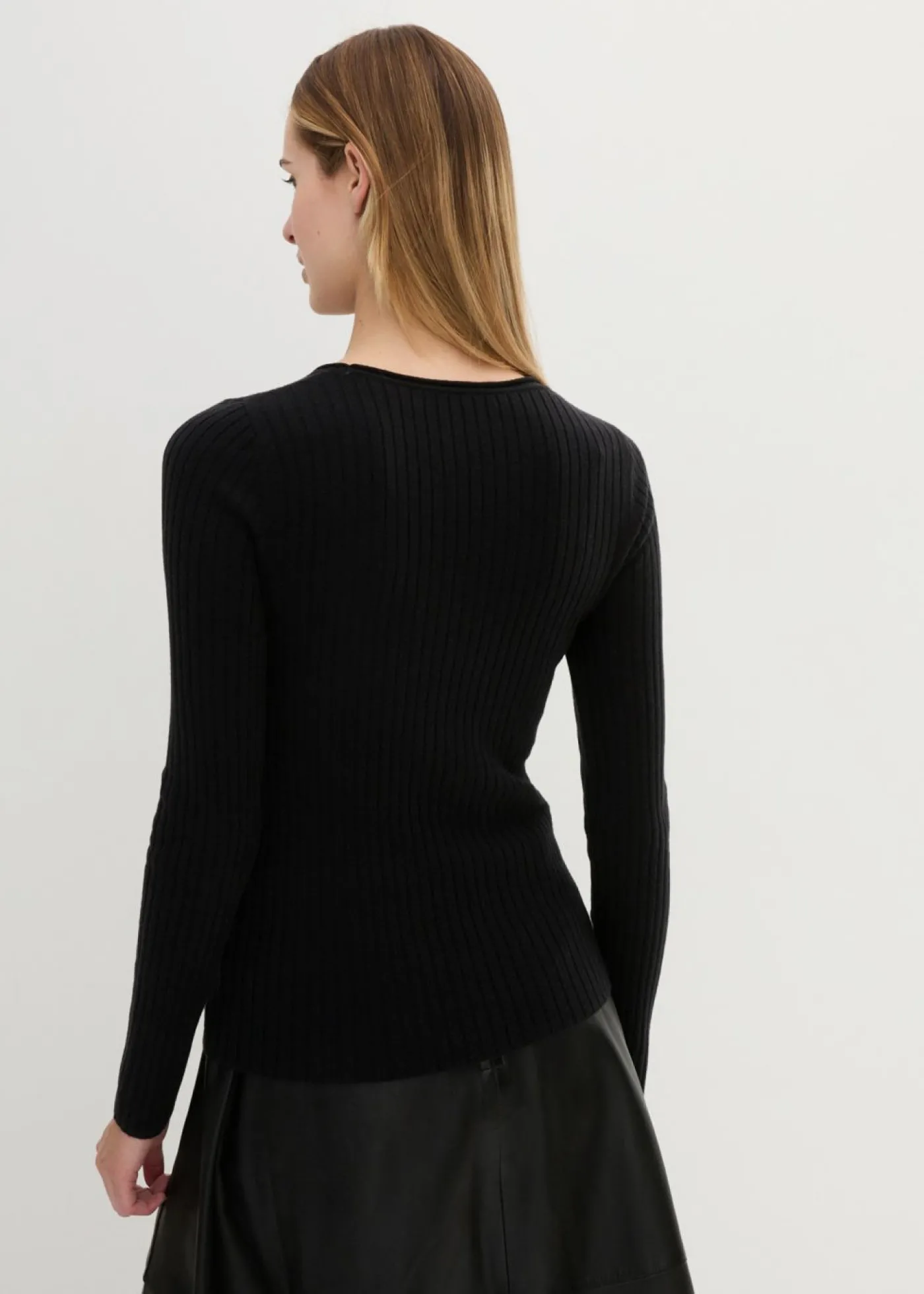 bonprix bonprix Jersey de canalé en lana merina Negro Outlet