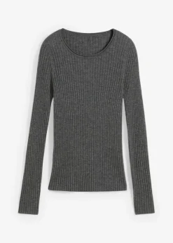 bonprix bonprix Jersey de canalé en lana merina gris moteado New