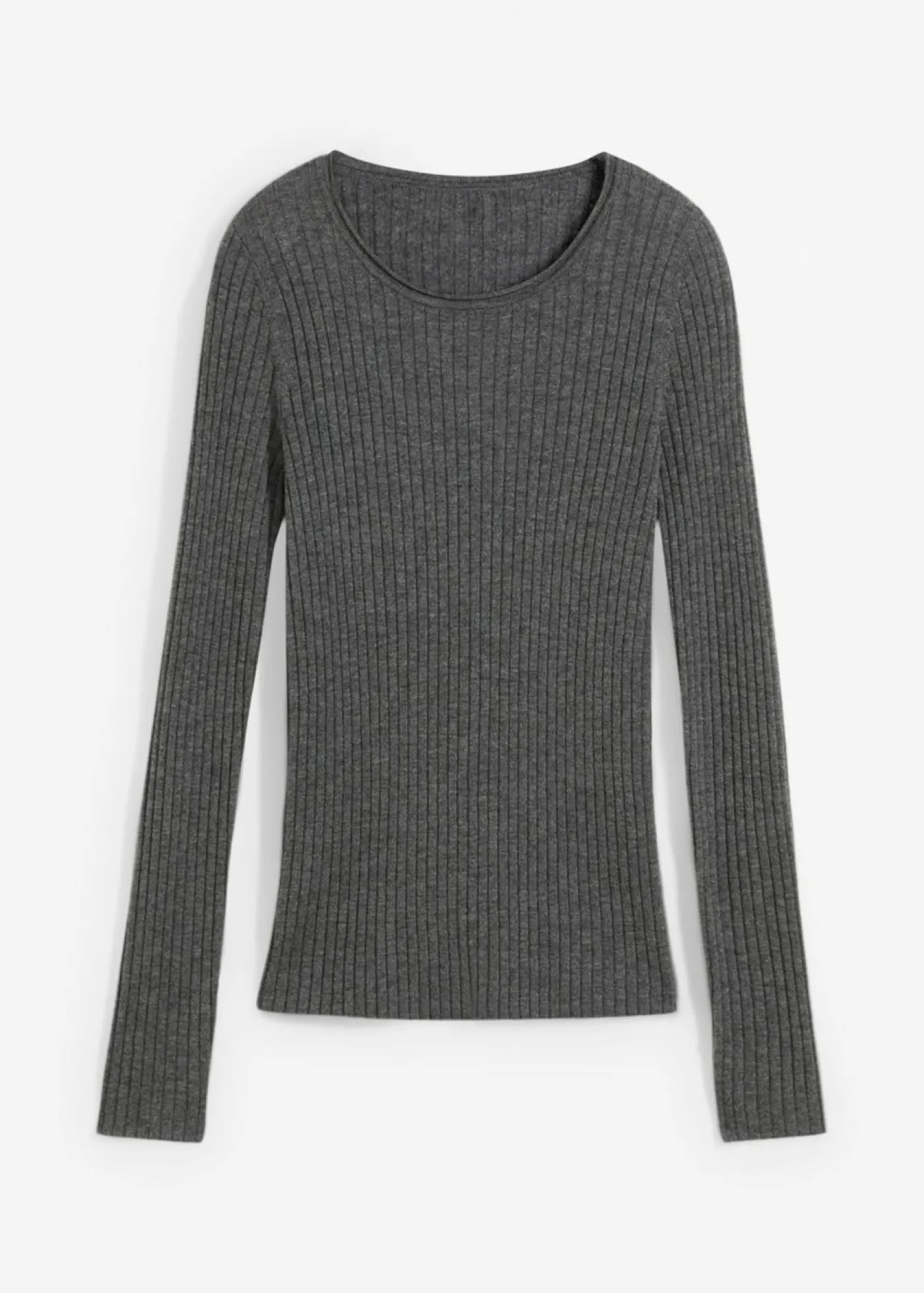 bonprix bonprix Jersey de canalé en lana merina gris moteado New