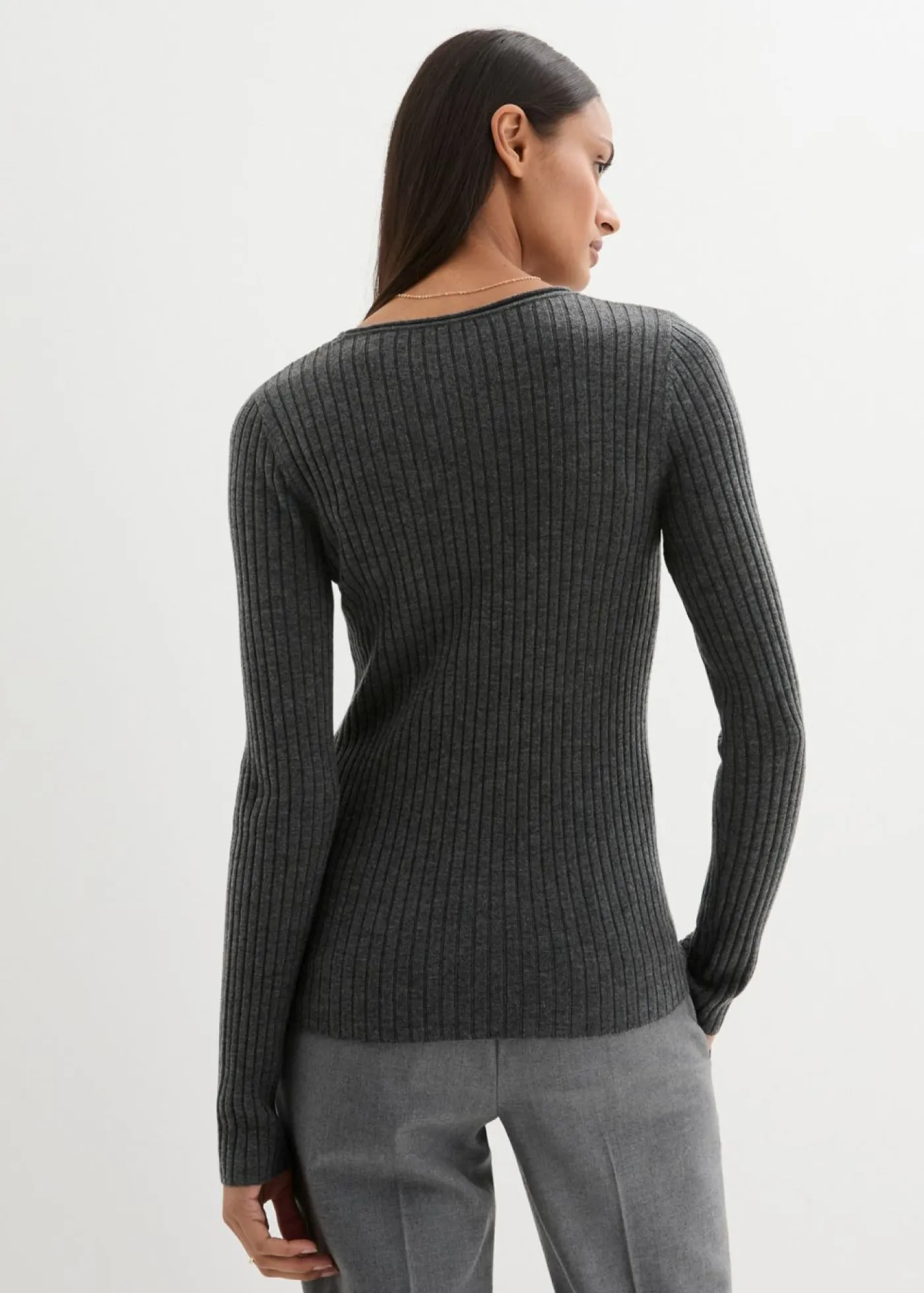 bonprix bonprix Jersey de canalé en lana merina gris moteado New