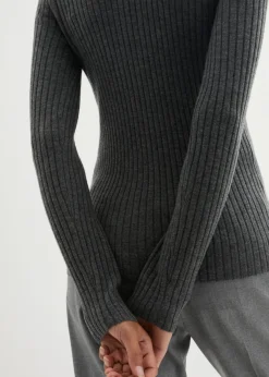 bonprix bonprix Jersey de canalé en lana merina gris moteado New