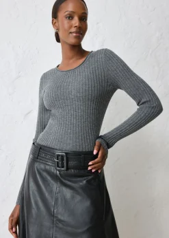 bonprix bonprix Jersey de canalé en lana merina gris moteado New