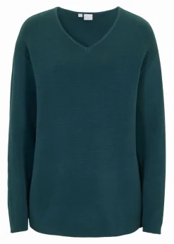 bonprix bonprix Jersey de canalé Milano con escote en V verde pimiento Discount