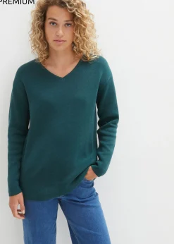 bonprix bonprix Jersey de canalé Milano con escote en V verde pimiento Discount