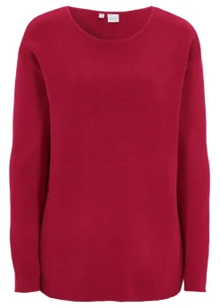 bonprix bonprix Jersey de canalé Milano con cuello redondo Rosa/baya Online