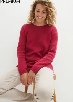 bonprix bonprix Jersey de canalé Milano con cuello redondo Rosa/baya Online