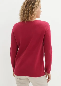 bonprix bonprix Jersey de canalé Milano con cuello redondo Rosa/baya Online