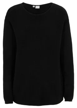 bonprix bonprix Jersey de canalé Milano con cuello redondo Negro Discount