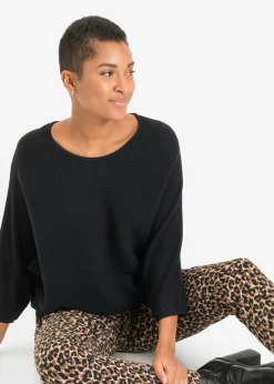bonprix bonprix Jersey de canalé oversize de mezcla de viscosa Negro Hot