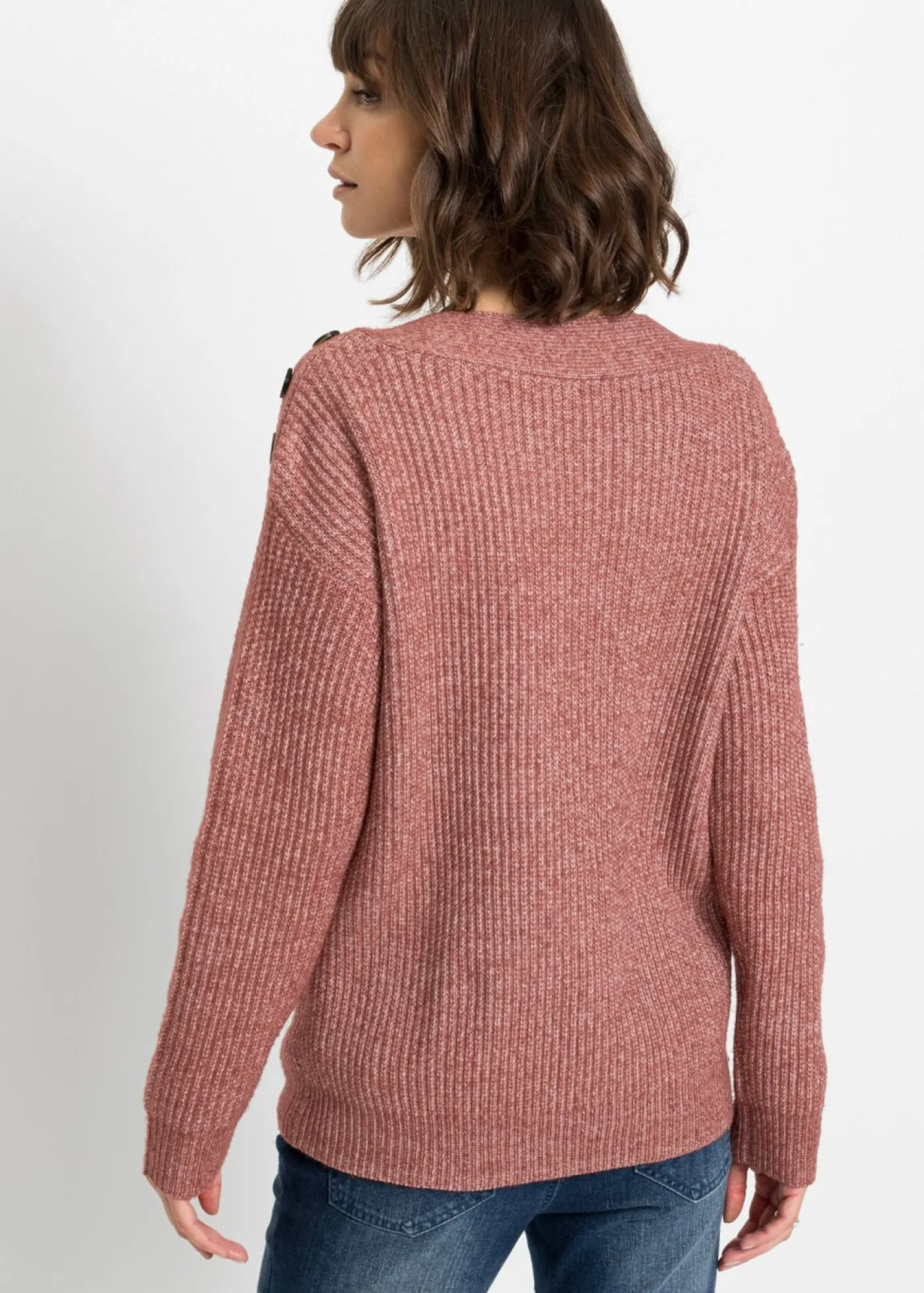 bonprix bonprix Jersey de corte holgado con botones Rosa oscuro jaspeado Outlet