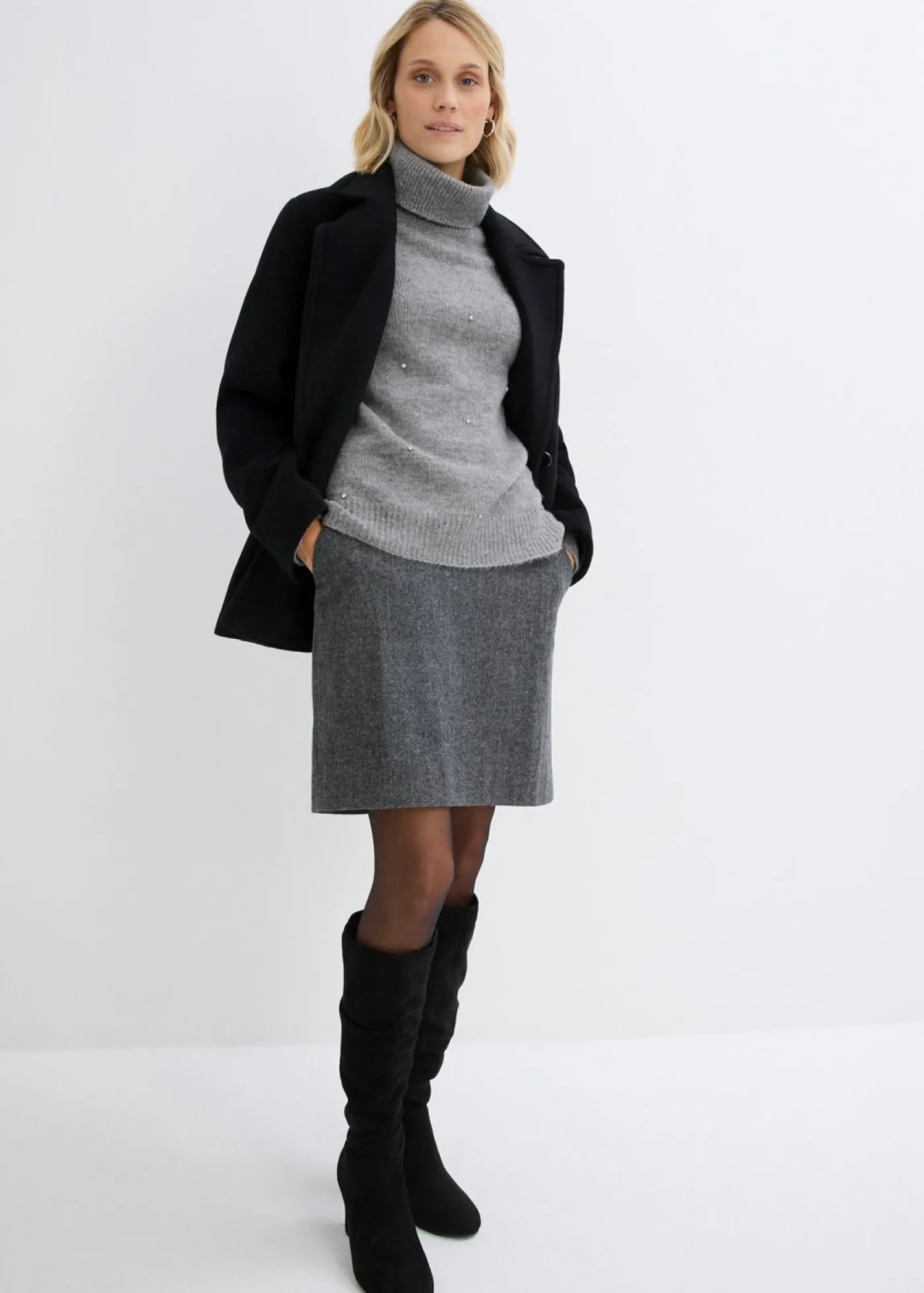bonprix bonprix Jersey de cuello alto Gris jaspeado Discount