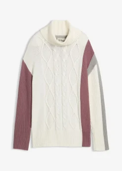bonprix bonprix Jersey de cuello alto Blanco lana/gris sombra/violeta mate/otros