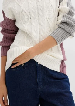 bonprix bonprix Jersey de cuello alto Blanco lana/gris sombra/violeta mate/otros