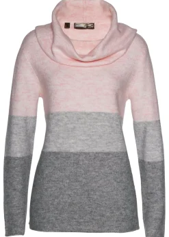 bonprix bonprix Jersey de cuello alto Rosa pálido/gris jaspeado de rayas Online