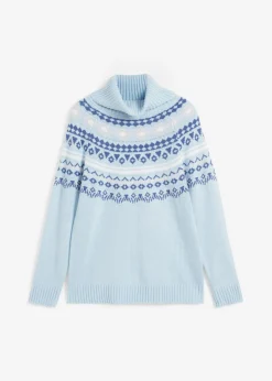 bonprix bonprix Jersey de cuello alto con patrón nórdico Azul niebla con patrón nórdico New