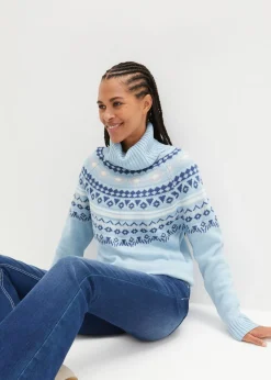 bonprix bonprix Jersey de cuello alto con patrón nórdico Azul niebla con patrón nórdico New
