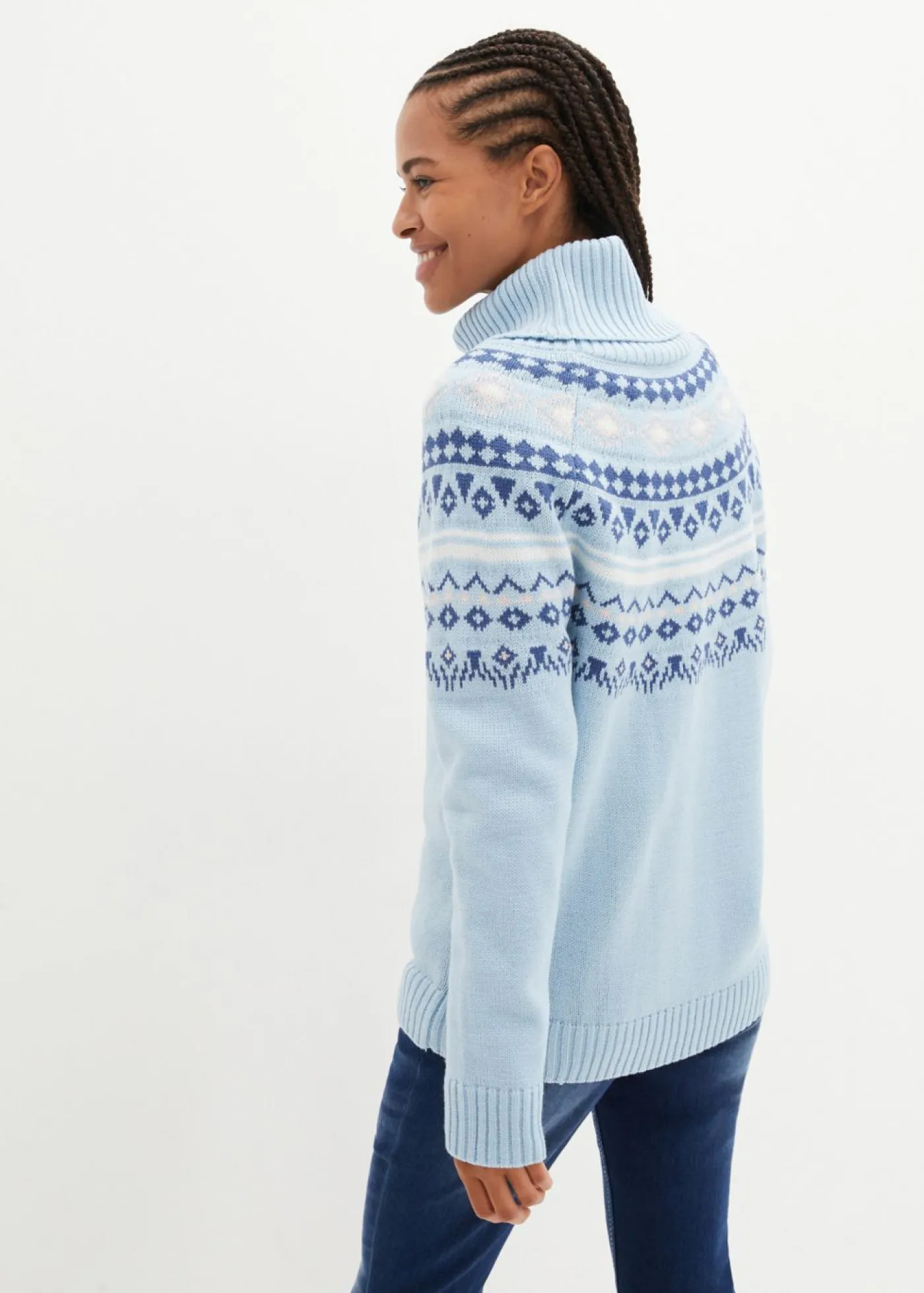 bonprix bonprix Jersey de cuello alto con patrón nórdico Azul niebla con patrón nórdico New