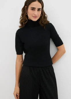 bonprix bonprix Jersey de cuello alto y manga corta Negro Sale