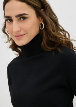bonprix bonprix Jersey de cuello alto y manga corta Negro Sale